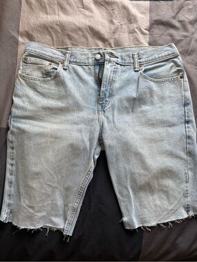 DIY Levi's Light Blue Denim Jeans shortswith Leather Patch